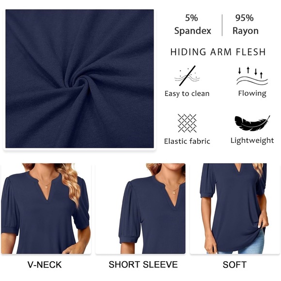 Chic Navy V-Neck Blouse for Women - Picture 2 of 6